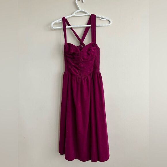 NWT Anthropologie HD In Paris Magenta Pink Suede Paca Halter Dress - Picture 2 of 16